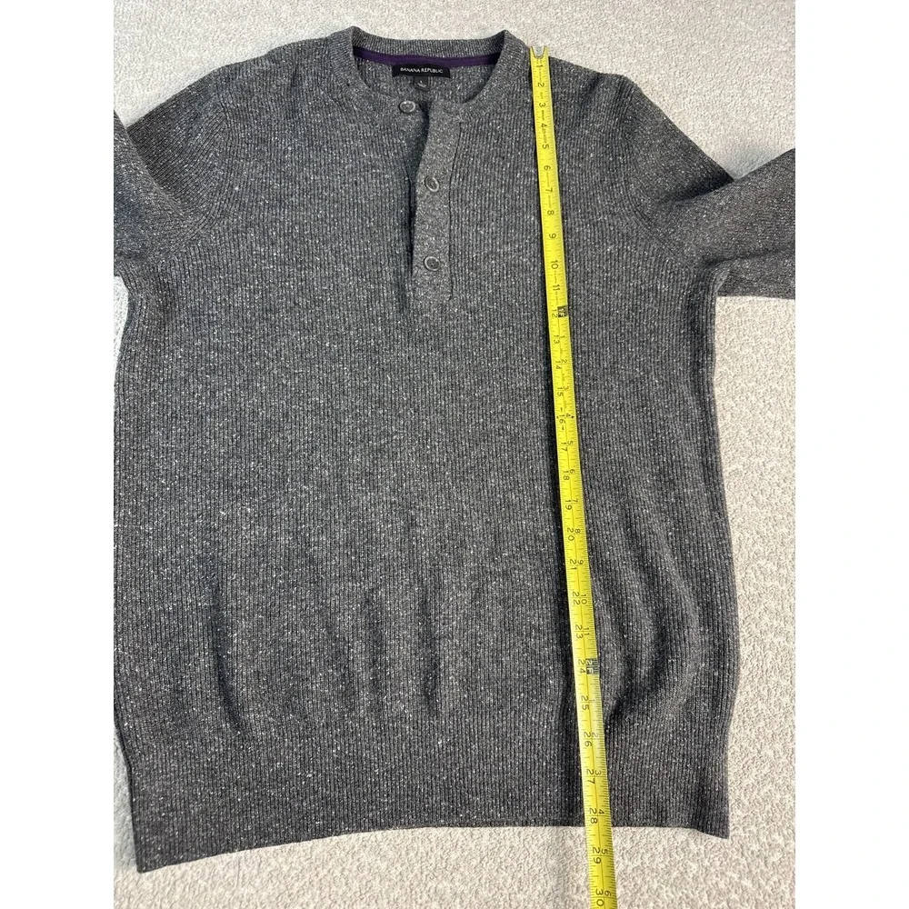 Banana Republic‎ Sweater Mens Large Gray Wool Silk Henley Crewneck Knit Pullover